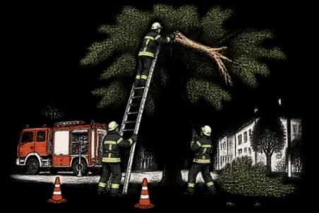 Illusztráció: lehasadt faág egy utcai fa lombkoronájában