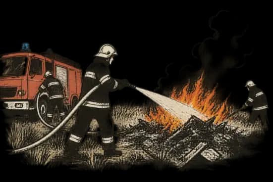 Illusztráció: tűzoltók szabadtéri tűz oltásánál